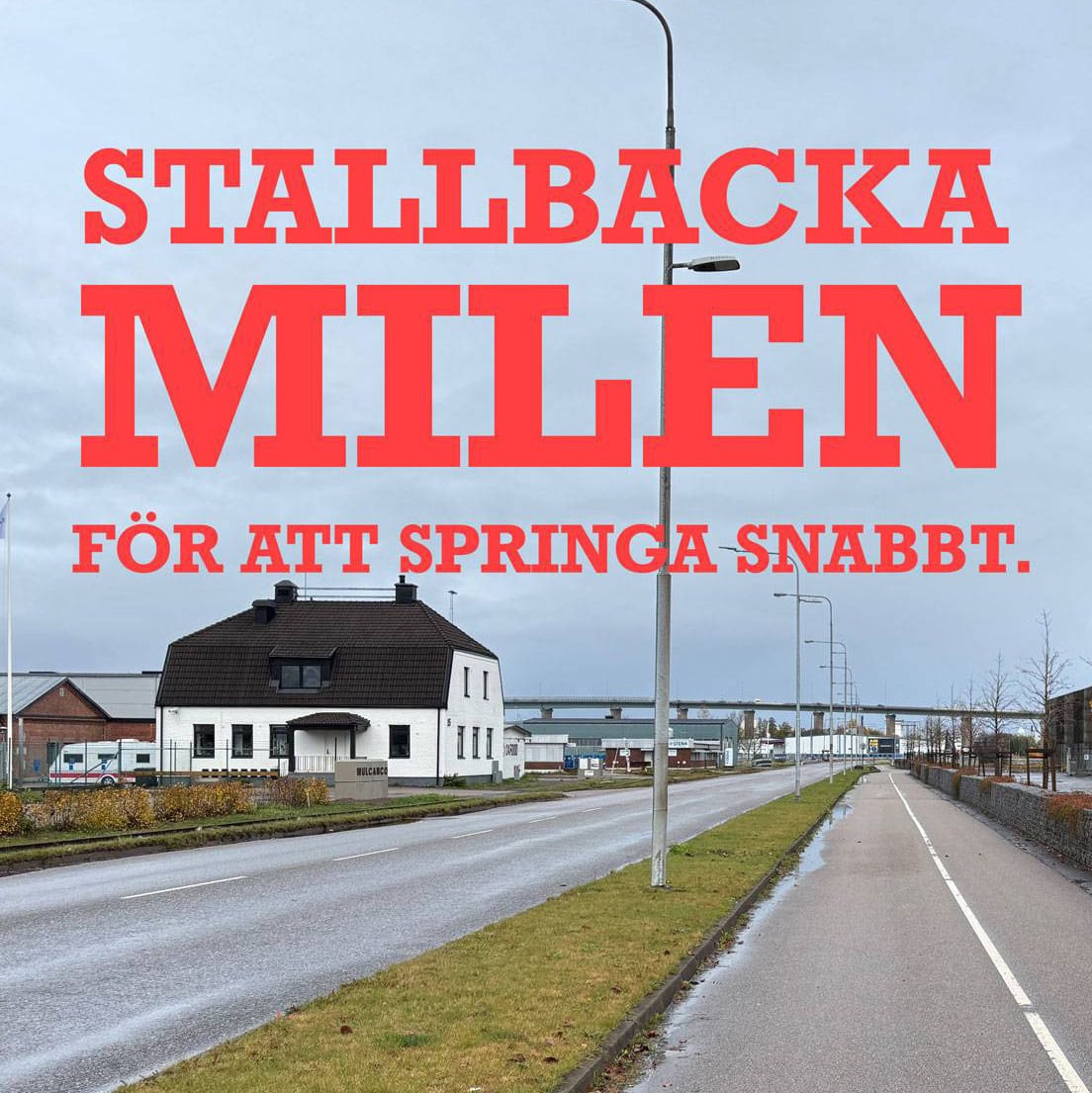 Image from Stallbackaområder with red infographic in text form for the Stallbackamilen running event.
